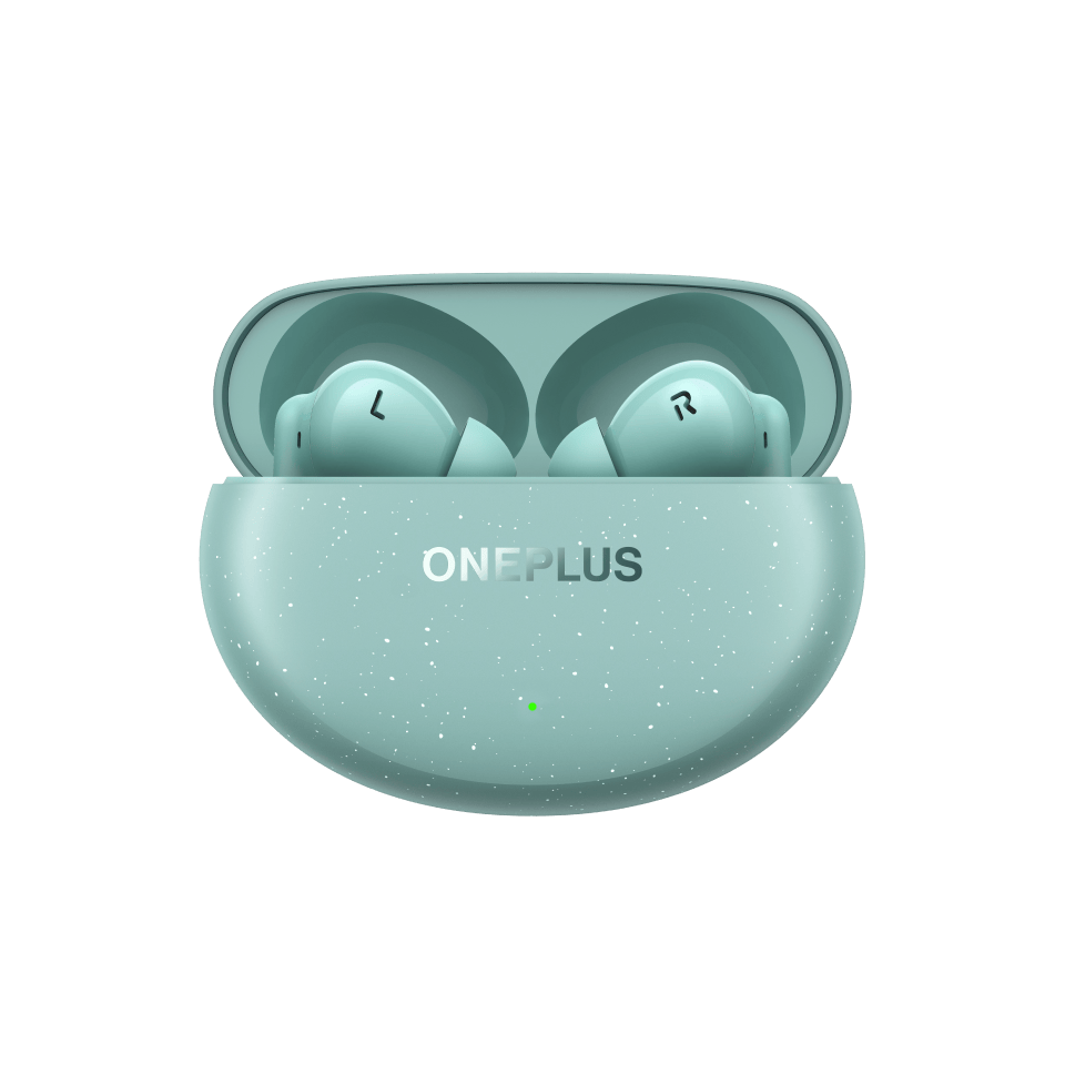 OnePlus Nord Buds 3 Pro Soft Jade charging case open with earbuds inside
