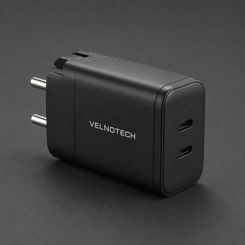 Velnotech 65W GaN Dual-Port Charger – USB-C + USB-C Fast Charger for iPhone & MacBook