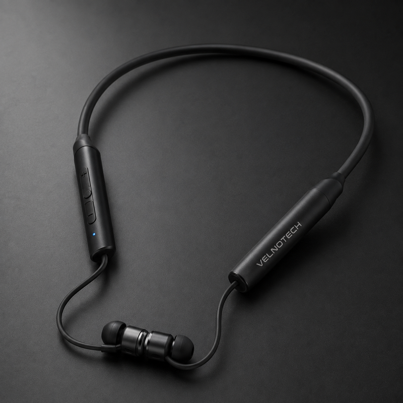 Velnotech BassBand Pro ANC Neckband – Active Noise Cancelling Earphones (White & Black)