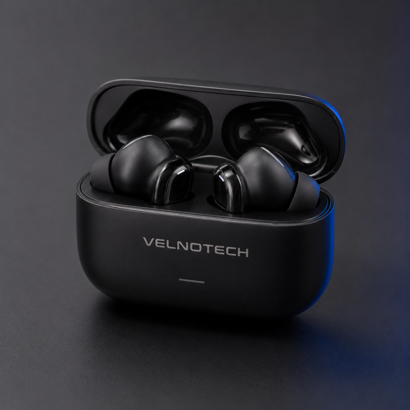 Velnotech AirBuds ANC TWS Earbuds – Active Noise Cancellation, 50H Playtime, Wireless Charging