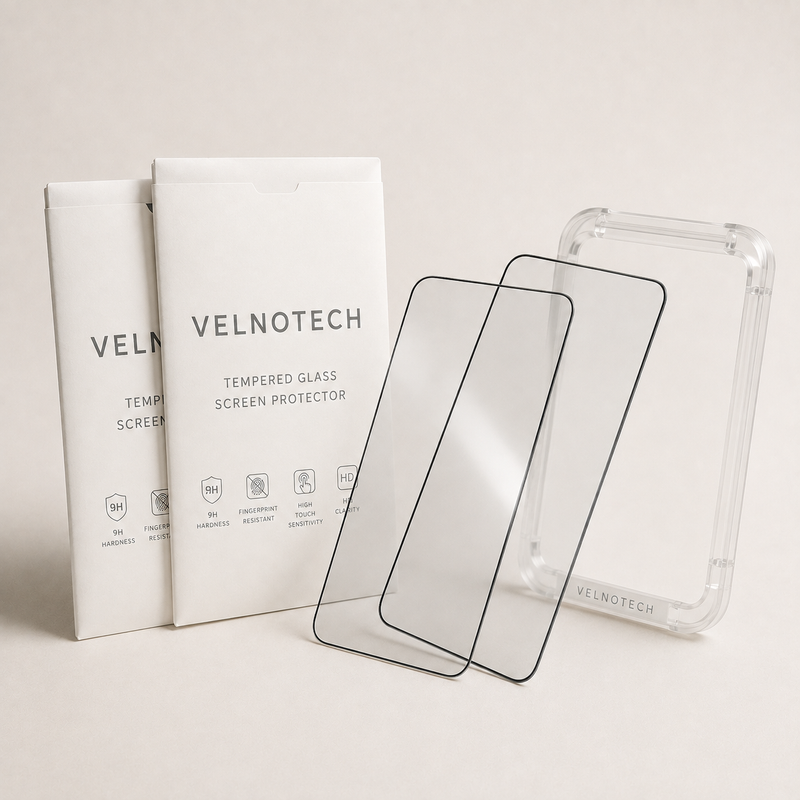 Velnotech 21D Full Glue Tempered Glass (Pack of 2) for iPhone 13/14/15/16/17